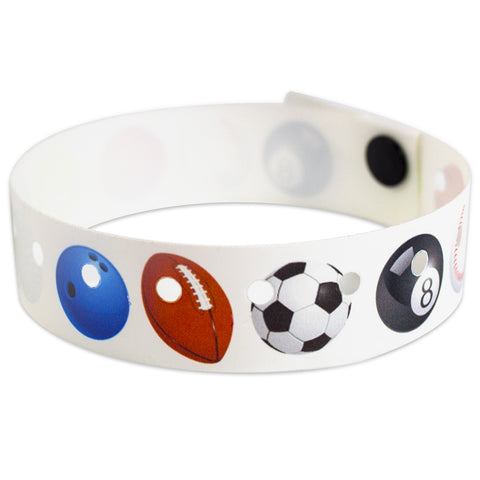 SuperBand® Expressions Plastic Wristbands 3/4" Sports Design 4079 - White (500/Box) - Wristbands.com