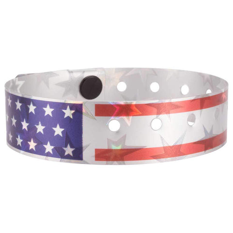 Holographic Expressions Plastic Wristbands 3/4" Stars & Stripes Design 4831HS - Silver (500/Box) - Wristbands.com