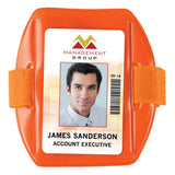 Vinyl Vertical Arm Band Badge Holder, 2.38" x 3.38" - Fluorescent Orange (25/Box) - Wristbands.com