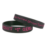 Silicone Wristbands Color Fill Debossed 1/2" Fight Like a Girl Design - Black (100/Pack) - Wristbands.com