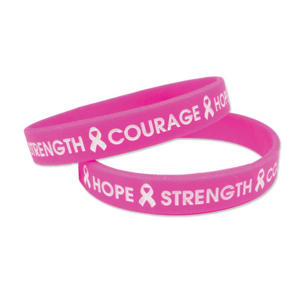 Silicone Wristbands Color Fill Debossed 1/2" Hope Design - Hot Pink (100/Pack) - Wristbands.com