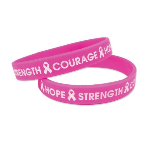 Silicone Wristbands Color Fill Debossed 1/2" Hope Design - Hot Pink (100/Pack) - Wristbands.com