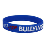 Silicone Wristbands Color Filled Debossed 1/2" Help Stop Bullying! Stand Up and Speak Out - Blue (100/Pack) - Wristbands.com