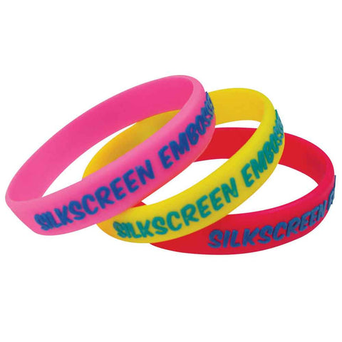 Silkscreen, Embossed, Imprinted 1/2" Custom Silicone Wristbands SILSEAI - ADULT (100/Pack) - Wristbands.com
