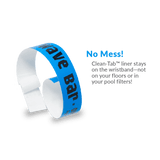 Clean-Tab™ blue wristband in a loop feature call out graphic
