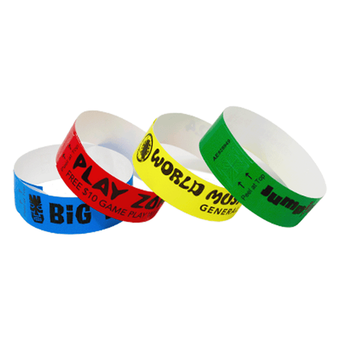Customized SecurBand wristbands stacked in a row on each other