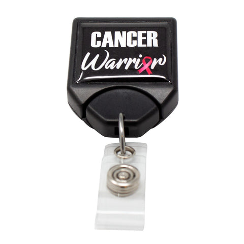 B-REEL™ Cancer Warrior Badge Reel - Black (25/Pack) - Wristbands.com
