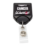 B-REEL™ I Support a Cancer Warrior Badge Reel -Black (25/Pack) - Wristbands.com