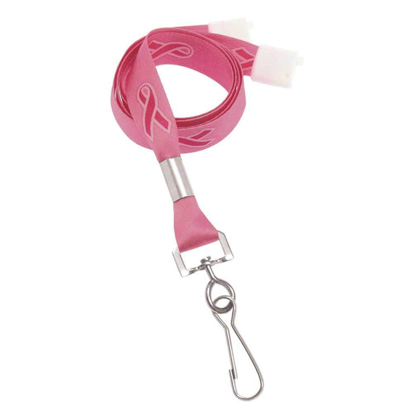 Pink Ribbon Breast Cancer Awareness Lanyard (100/Pack) - Wristbands.com