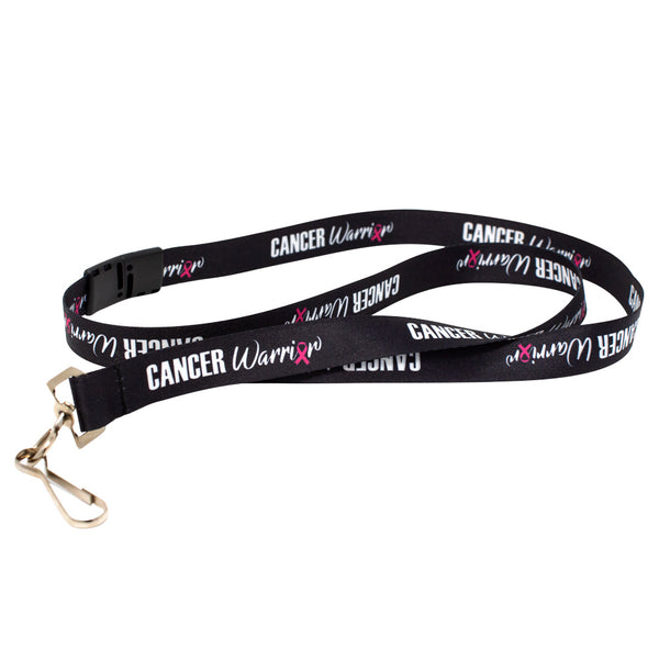 Cancer Warrior 5/8" Lanyard - Black (25/Pack) - Wristbands.com