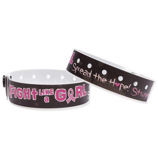 SuperBand® Expressions Plastic Wristbands 3/4" Fight Like A Girl Design 4068 - Black (500/Box) - Wristbands.com