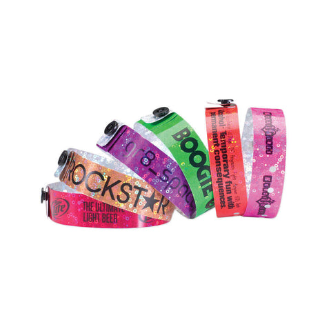 Liquid Glitter® Imprinted 3/4" Custom Holographic Wristbands 4480 (500/Box) - Wristbands.com