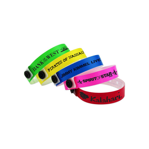 SuperBand® Narrow Custom Plastic Wristbands 1/2" Imprinted 460P (500/Box) - Wristbands.com