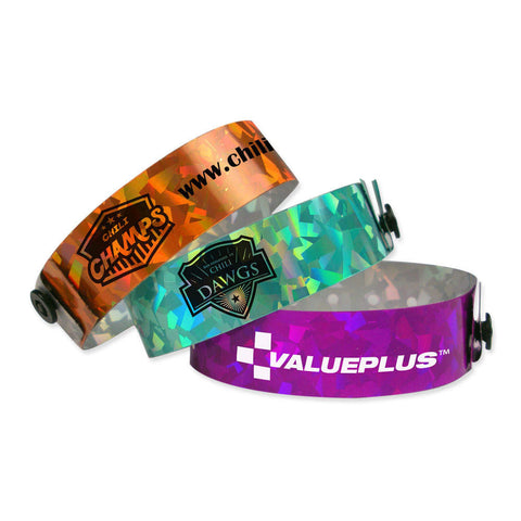 Confetti Custom Holographic Wristbands 3/4" Imprinted 4800 (500/Box) - Wristbands.com