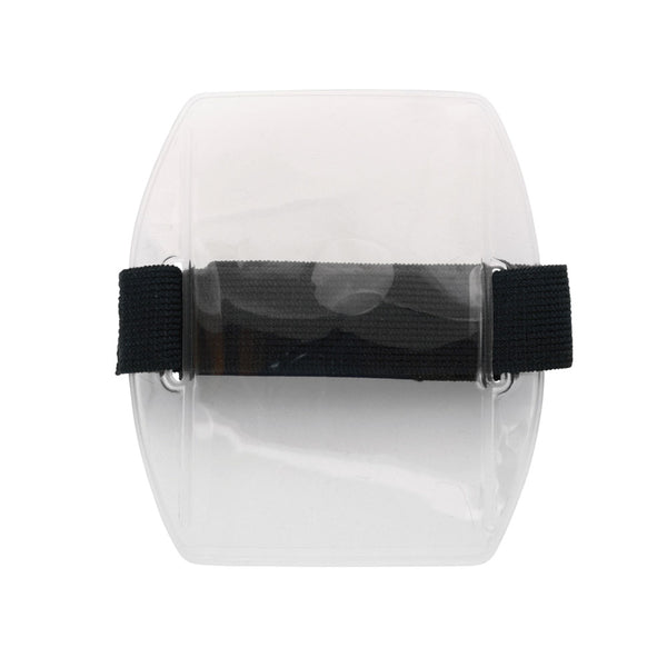 Vinyl Vertical Arm Band Badge Holder with Strap, 2.75" x 3.8" - Clear (25/Box) - Wristbands.com