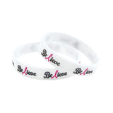 Silicone Wristbands Color Filled Debossed 1/2" Believe Design - White (100/Pack) - Wristbands.com