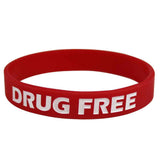 Silicone Wristbands Color Fill Debossed 1/2" Drug Free Design - Red (100/Pack) - Wristbands.com