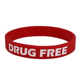 Silicone Wristbands Color Fill Debossed 1/2" Drug Free Design - Red (100/Pack) - Wristbands.com