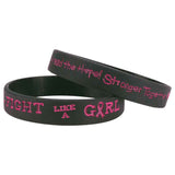 Silicone Wristbands Color Fill Debossed 1/2" Fight Like a Girl Design - Black (100/Pack) - Wristbands.com