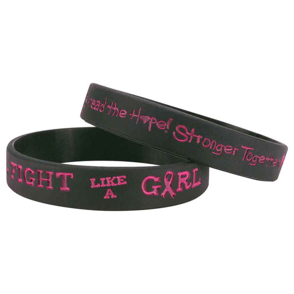 Silicone Wristbands Color Fill Debossed 1/2" Fight Like a Girl Design - Black (100/Pack) - Wristbands.com