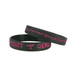 Silicone Wristbands Color Fill Debossed 1/2" Fight Like a Girl Design - Black (100/Pack) - Wristbands.com