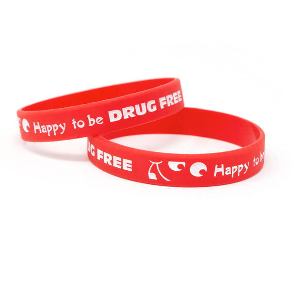 Silicone 1/2" Wristbands Happy To Be Drug Free (100/Pack) - Wristbands.com