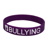 Silicone Wristbands Color Filled Debossed 1/2" Words Hurt-Bullying-Save A Life - Grape (100/Pack) - Wristbands.com