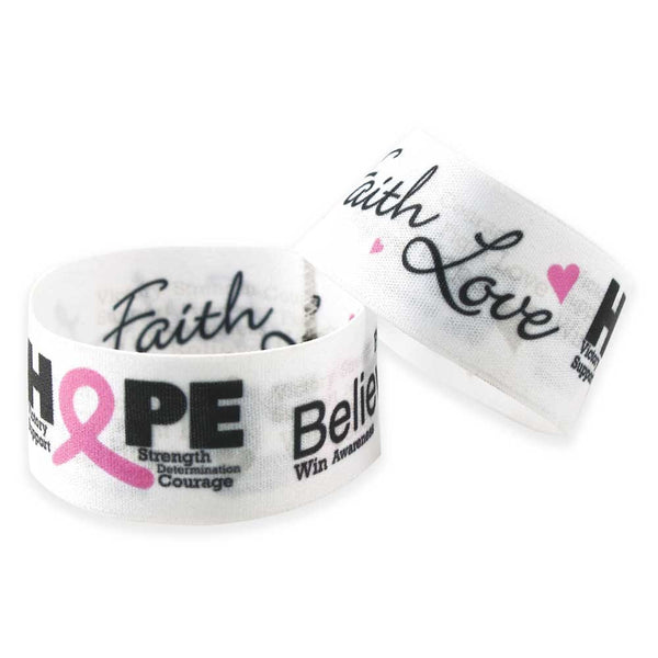 Woven Wristbands Polyester/Nylon 1" Full Color, Dual Sided, Hope Design - White (50/Pack) - Wristbands.com