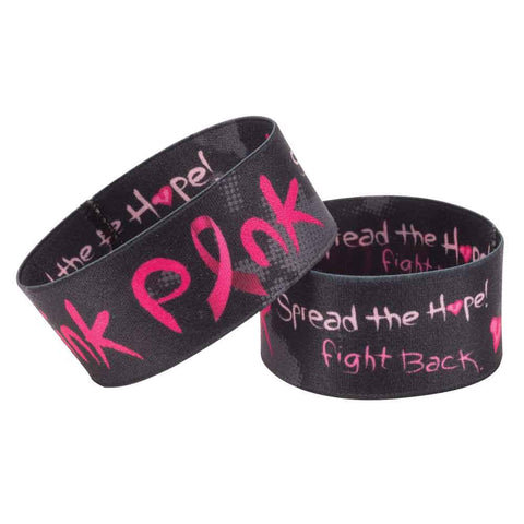 Woven Wristbands Polyester/Nylon 1" Full Color, Dual Sided, Think Pink Design - Black (50/Pack) - Wristbands.com