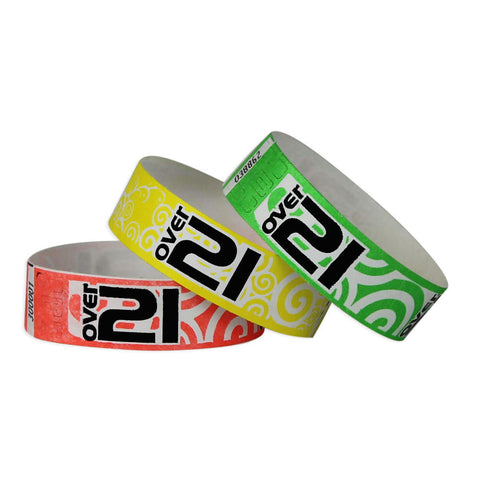 Tytan Band® Expressions Tyvek Wristbands 3/4" 'Over 21' Swirls Design NTX89 (500/Pack) - Wristbands.com