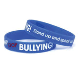 Silicone Wristbands Color Filled Debossed 1/2" Help Stop Bullying! Stand Up and Speak Out - Blue (100/Pack) - Wristbands.com